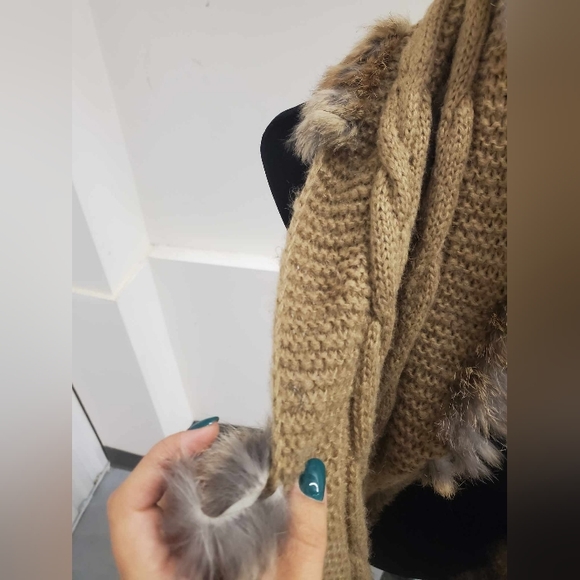 Rudsak scarf beige with rabbit fur one size - Picture 4 of 9